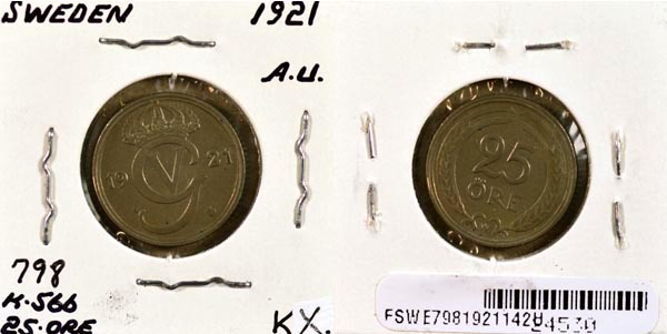 Sweden, 1921 W 25 Ore, Cat# 798 MAIN