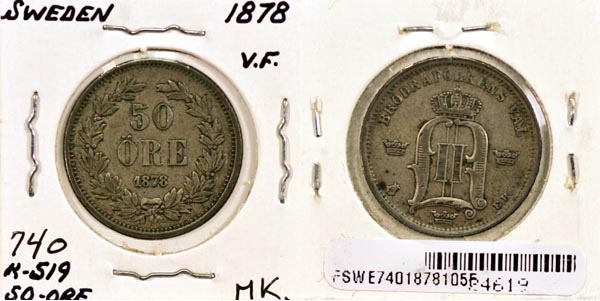 Sweden, 1878 EB 50 Ore, Cat# 740 MAIN