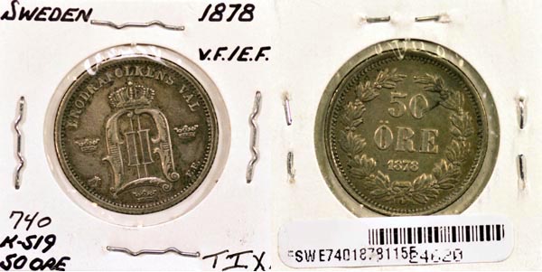 Sweden, 1878 EB 50 Ore, Cat# 740 MAIN