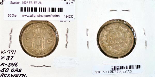 Sweden, 1907 EB 50 Ore, Cat# 771 MAIN