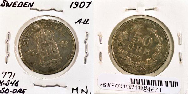 Sweden, 1907 EB 50 Ore, Cat# 771 MAIN