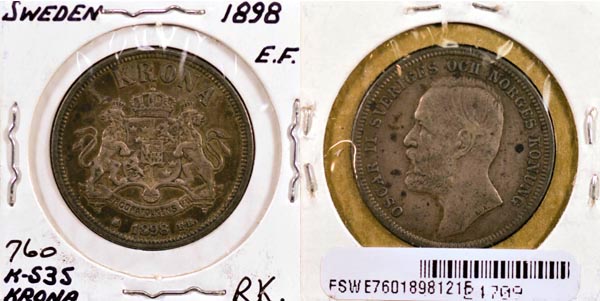 Sweden, 1898 EB 1 Krona, Cat# 760 MAIN
