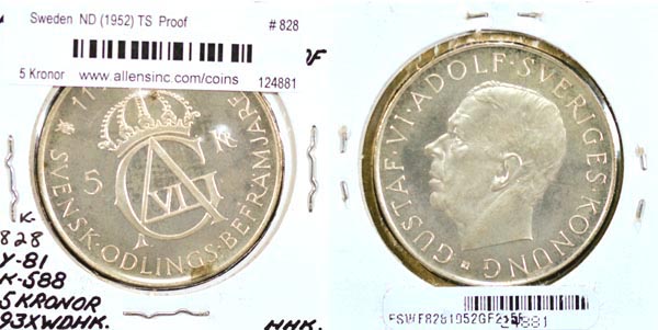 Sweden, ND (1952) TS 5 Kronor, Cat# 828 MAIN