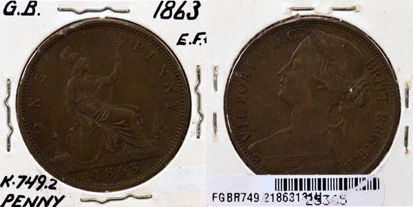 Great Britain, 1863 1 Penny, Cat# 749.2 MAIN