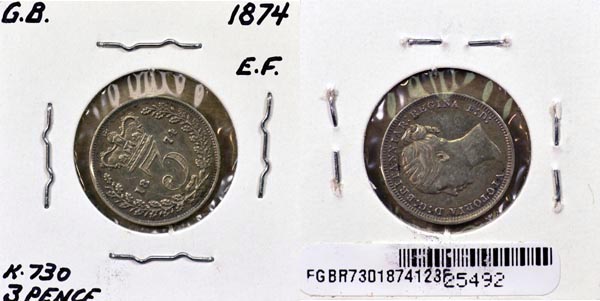 Great Britain, 1874 3 Pence, Cat# 730 MAIN
