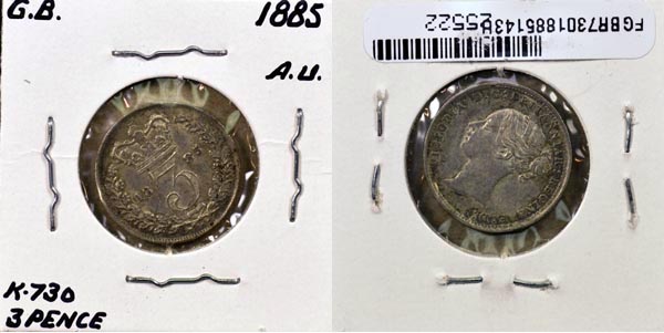 Great Britain, 1885 3 Pence, Cat# 730 MAIN