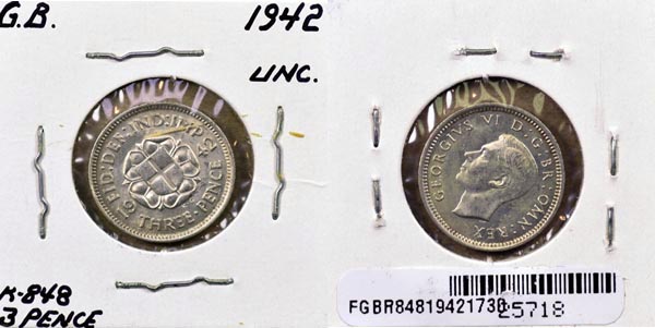 Great Britain, 1942 3 Pence, Cat# 848 MAIN
