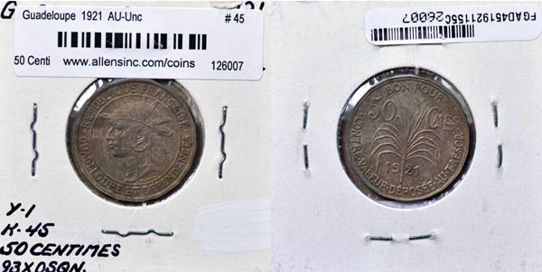 Guadeloupe, 1921 50 Centimes, Cat# 45 MAIN