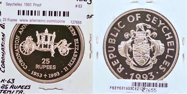 Seychelles, 1993 25 Rupees, Cat# 63 MAIN