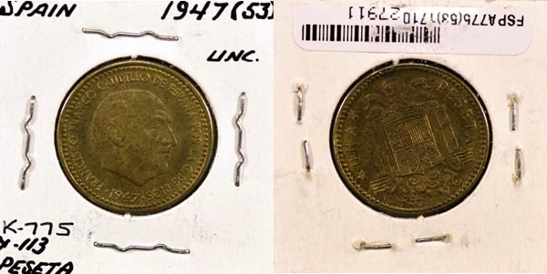 Spain, 1947 (53) 1 Peseta, Cat# 775 MAIN