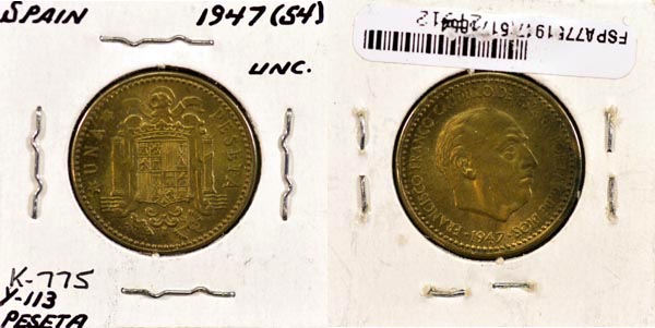 Spain, 1947 (54) 1 Peseta, Cat# 775 MAIN