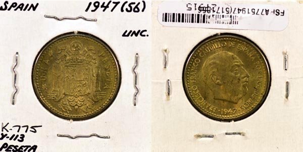 Spain, 1947 (56) 1 Peseta, Cat# 775 MAIN