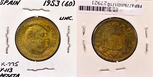 Spain, 1953 (60) 1 Peseta, Cat# 775 MAIN