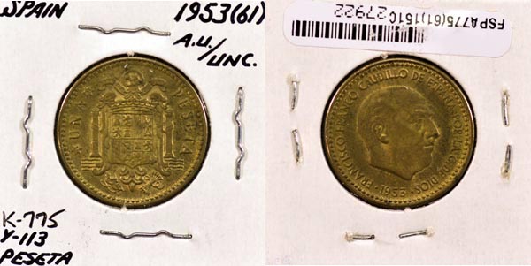 Spain, 1953 (61) 1 Peseta, Cat# 775 MAIN