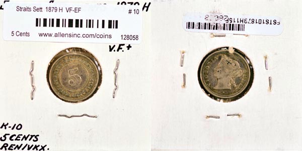 Straits Settlements, 1879 H 5 Cents, Cat# 10 MAIN