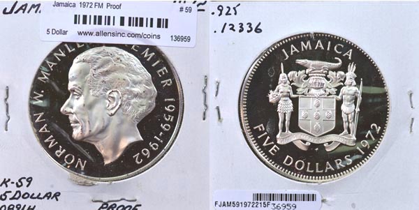 Jamaica, 1972 FM 5 Dollars, Cat# 59 MAIN