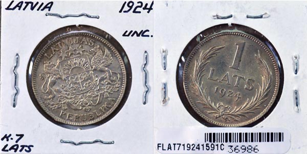 Latvia, 1924 1 Lats, Cat# 7 MAIN