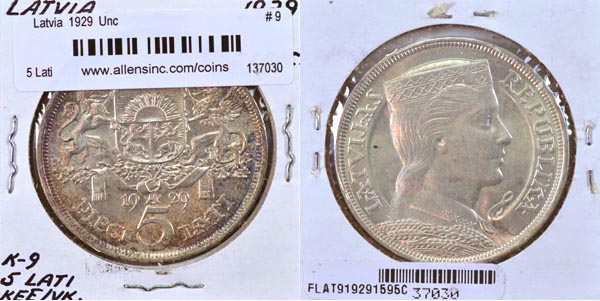 Latvia, 1929 5 Lati, Cat# 9 MAIN