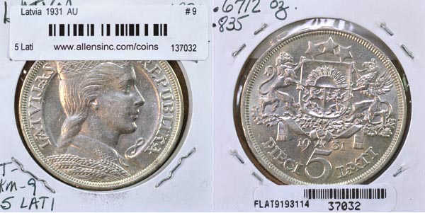 Latvia, 1931 5 Lati, Cat# 9 MAIN
