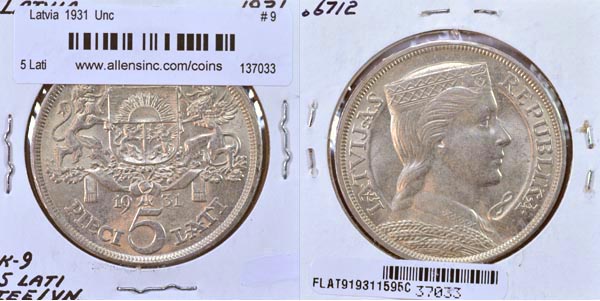 Latvia, 1931 5 Lati, Cat# 9 MAIN