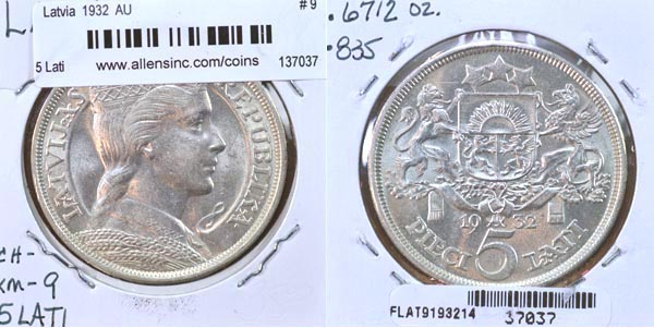 Latvia, 1932 5 Lati, Cat# 9 MAIN