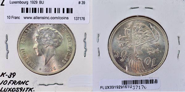 Luxembourg, 1929 10 Francs, Cat# 39 MAIN