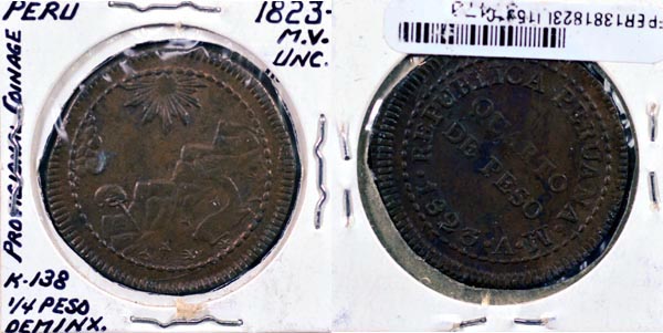 Peru, 1823 Lima V 1/4 Peso, Cat# 138 MAIN
