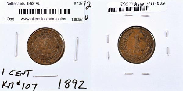 Netherlands, 1892 1 Cent, Cat# 107.2 MAIN