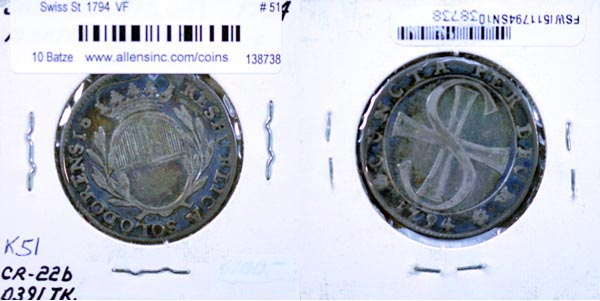 Swiss States, Solothurn, 1794 10 Batzen, Cat# 51 MAIN