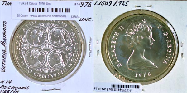 Turks & Caicos Islands, 1976 20 Crowns, Cat# 14 MAIN