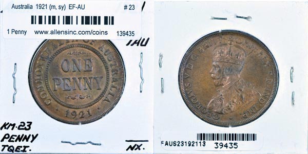 Australia, 1921 (m, sy) 1 Penny, Cat# 23 MAIN