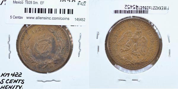 Mexico, United States, 1928 SD 5 Centavos, Cat# 422 MAIN