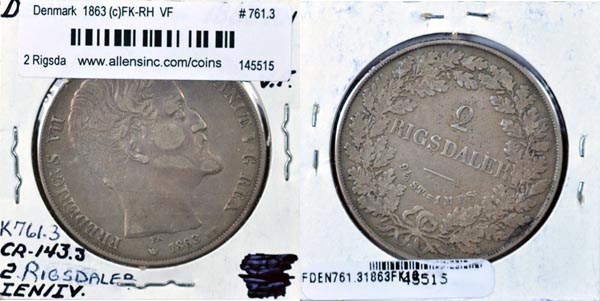 Denmark, 1863 (c)FK-RH 2 Rigsdaler, Cat# 761.3 MAIN