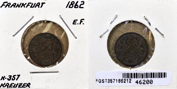 German States, Frankfurt, 1862 1 Kreuzer, Cat# 357 MAIN