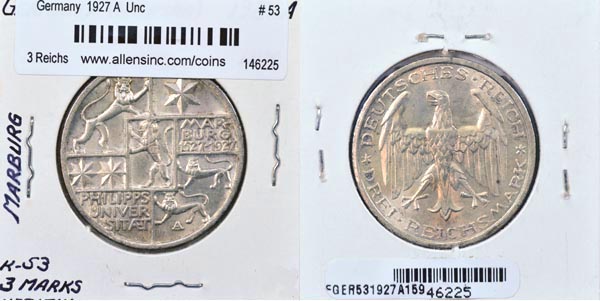 Germany, 1927 A 3 Reichsmark, Cat# 53 MAIN