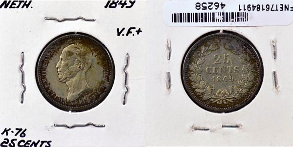 Netherlands, 1849 25 Cents, Cat# 76 MAIN