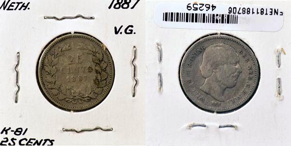 Netherlands, 1887 25 Cents, Cat# 81 MAIN