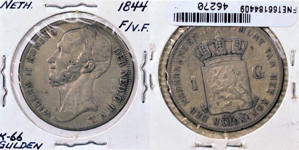 Netherlands, 1844 1 Gulden, Cat# 66 MAIN