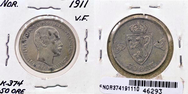 Norway, 1911 50 Ore, Cat# 374 MAIN
