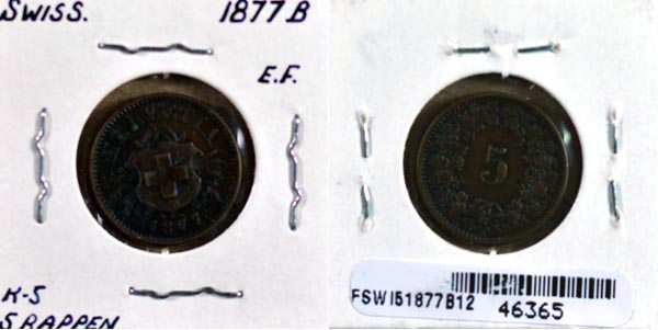 Switzerland, 1877 B 5 Rappen, Cat# 5 MAIN