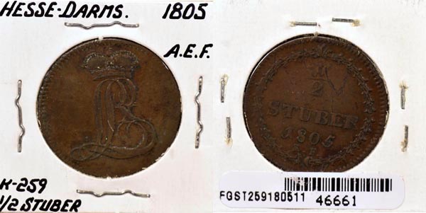 German States, Hesse-Darmstadt, 1805 1/2 Stuber, Cat# 259 MAIN