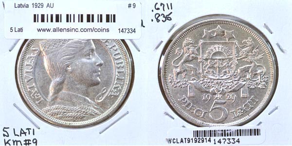 Latvia, 1929 5 Lati, Cat# 9 MAIN