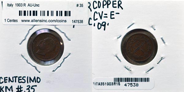 Italy, 1903 R 1 Centesimo, Cat# 35 MAIN