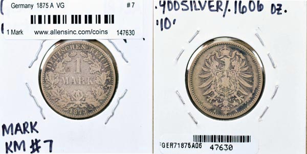 Germany, 1875 A 1 Mark, Cat# 7 MAIN