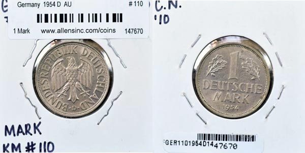 Germany, 1954 D 1 Mark, Cat# 110 MAIN