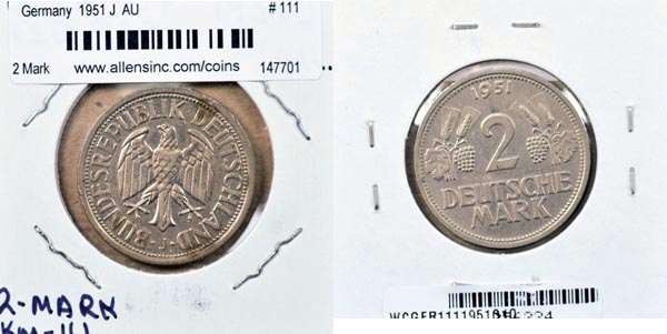Germany, 1951 J 2 Mark, Cat# 111 MAIN
