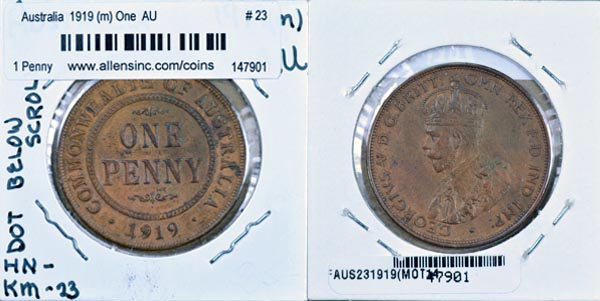 Australia, 1919 (m) OD 1 Penny, Cat# 23 MAIN