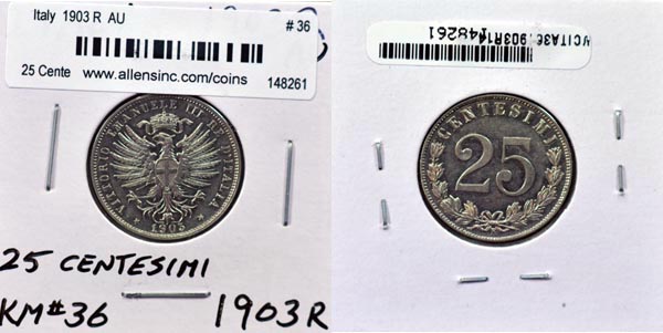 Italy, 1903 R 25 Centesimi, Cat# 36 MAIN