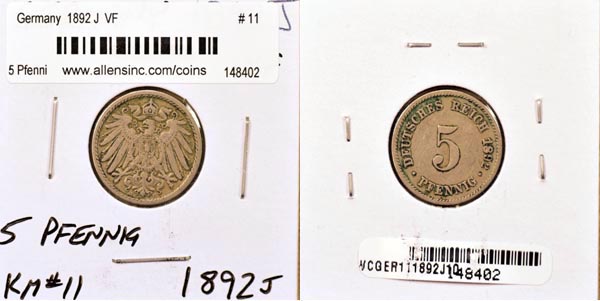 Germany, 1892 J 5 Pfennig, Cat# 11 MAIN