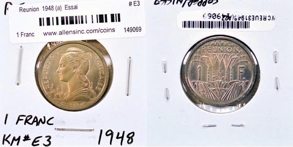 Reunion, 1948 (a) 1 Franc, Cat# E3 MAIN